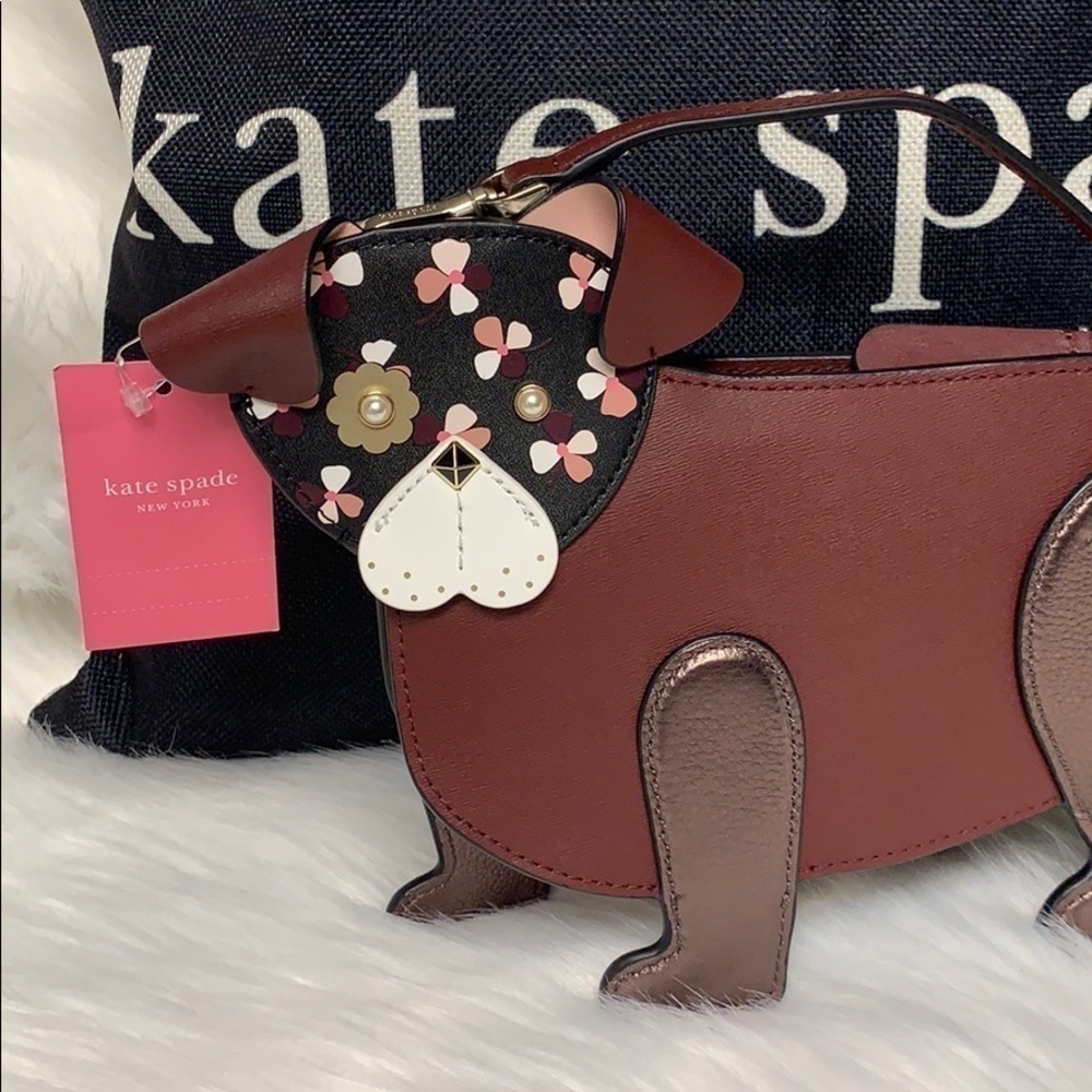 Kate Spade Floral Dog Crossbody Bag Cherrywood Novelty Pup Purse Leather Kawaii - Picture 4 of 12